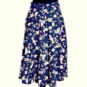 Cotton COLLECTIF VINTAGE LONDON SKIRT BLUE SIZE 8 BIRD FLORAL BOHO COTTAGE